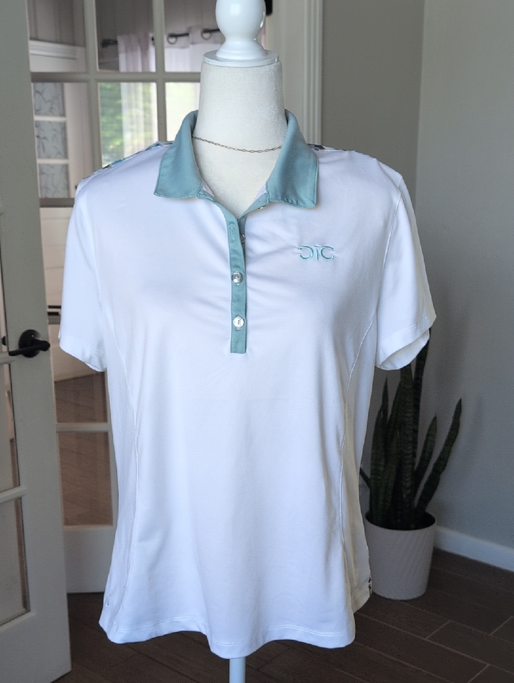 Ahead White Polo Shirt With Floral Back Golf Top Large